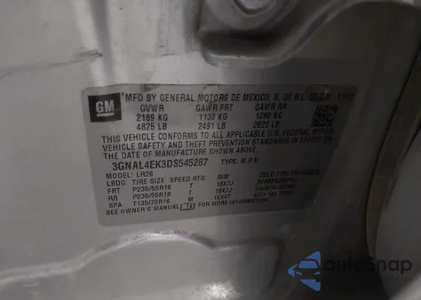 2013 Chevrolet Captiva Sport Ltz z USA, uszkodzony, nr VIN 3GNAL4EK3DS545287